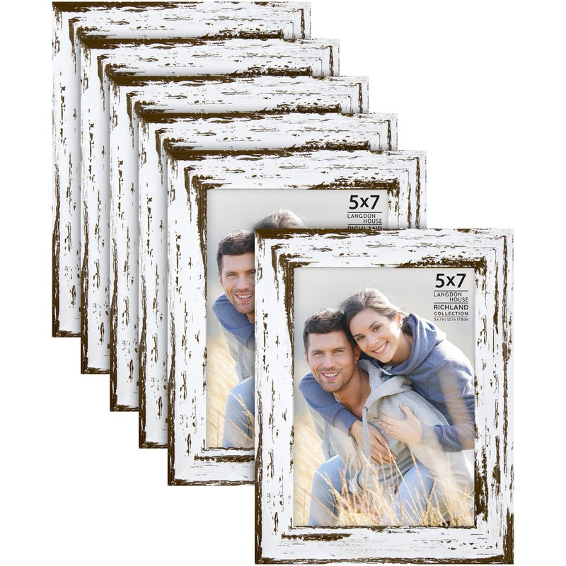 Langdon House 5x7 Picture Frames (Distressed White, 6 Pack) Farmhouse Style, Richland Collection - Image 1